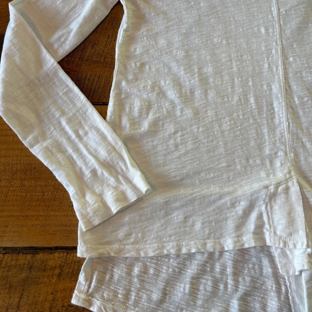 WILT Womens White Asymmetrical Split Hem Long Sleeve Crew Neck Blouse Small